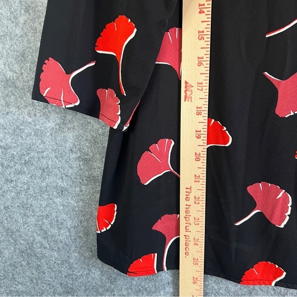 BOSS Hugo Boss Black & Red Ginko Flower Floral 3/4 Sleeve Blouse Size XL - Picture 10 of 11